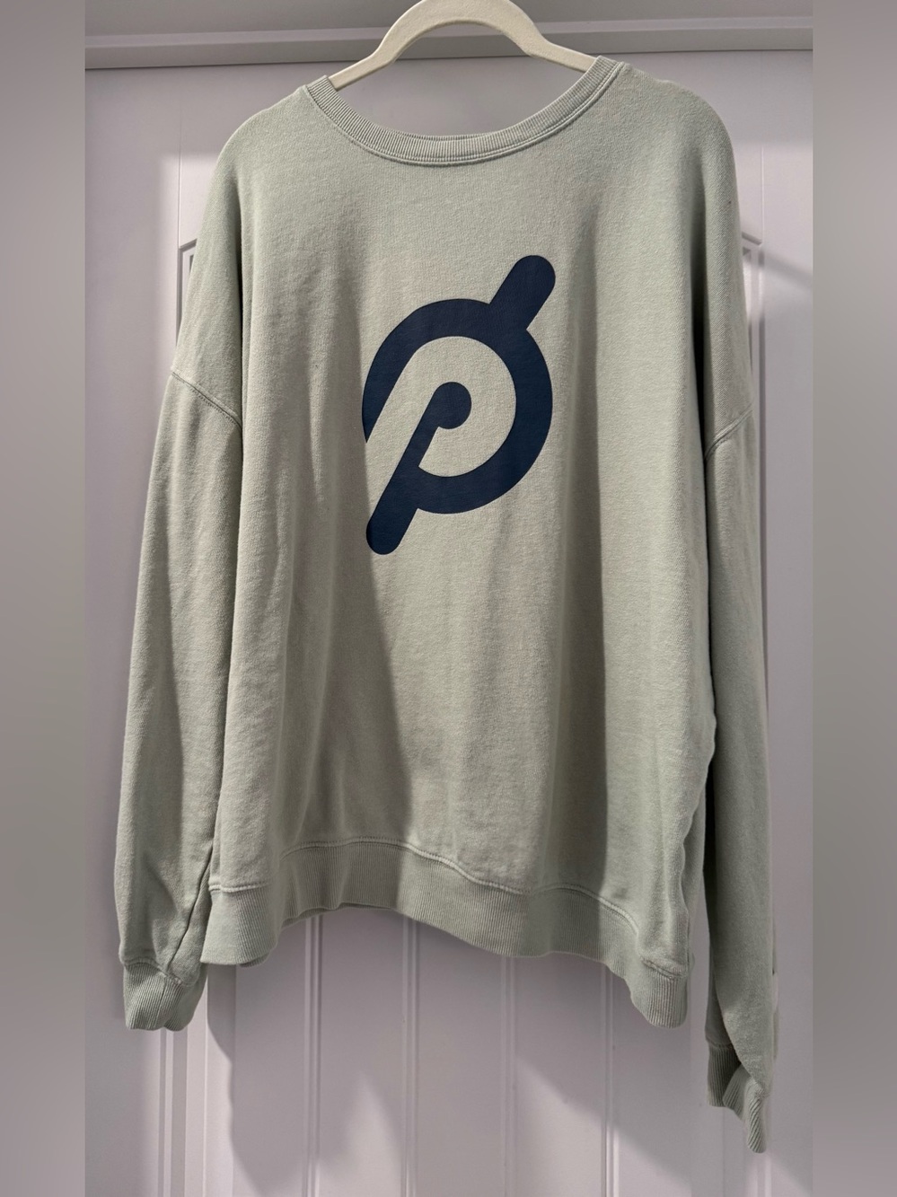 Peloton Women's Sage Green Crewneck with Navy Logo
